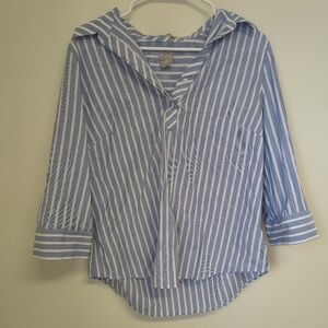 Chico's No Iron Light Blue and White Striped Button Down Shirt